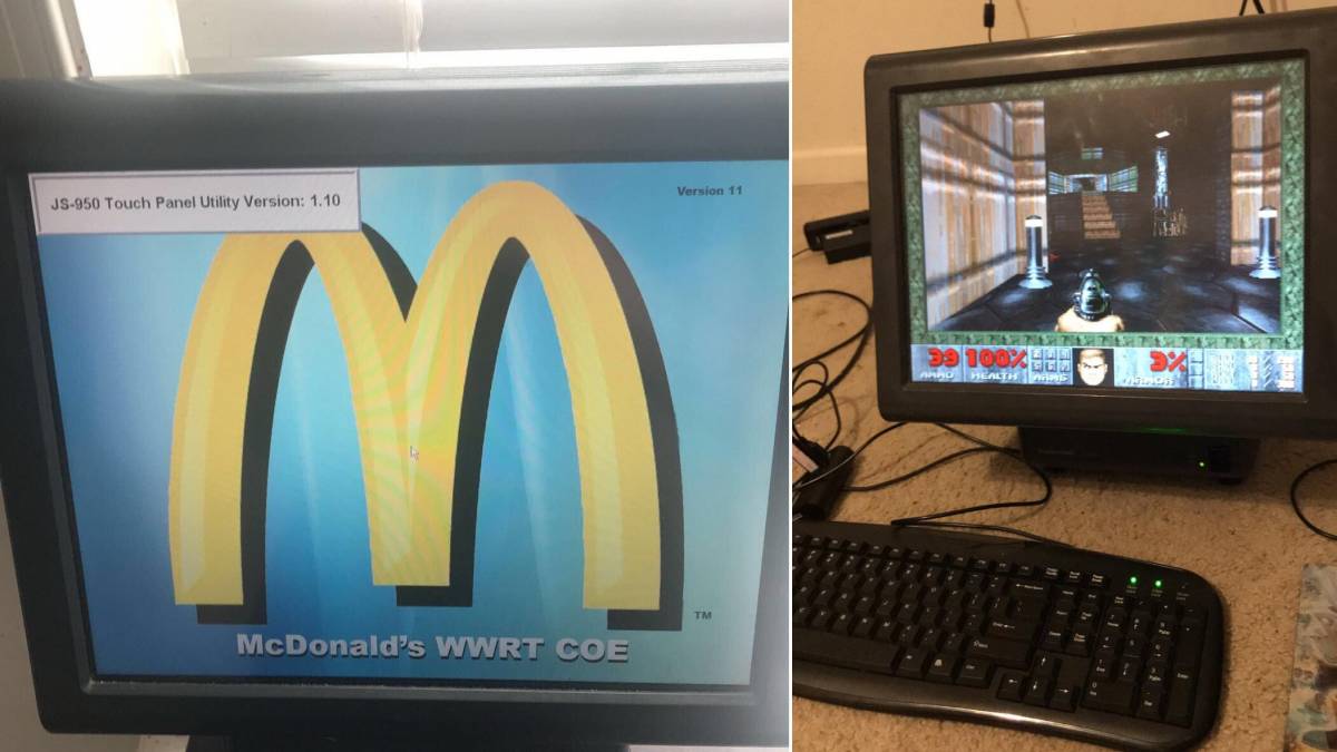 Gamer roda Doom em uma caixa registradora do McDonalds