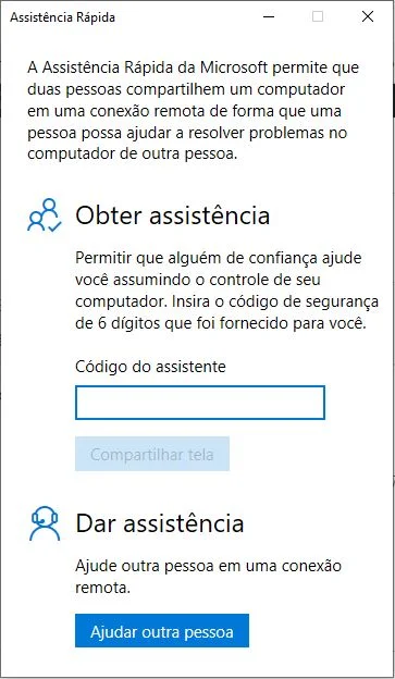 Acesso remoto com o Assistência Rápida do Windows