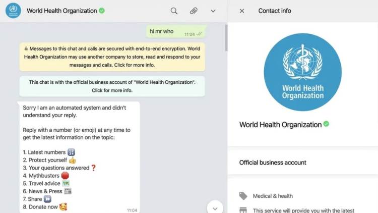 Whatsapp faz parceria com OMS para informar sobre o Coronavírus e evitar informações falsas