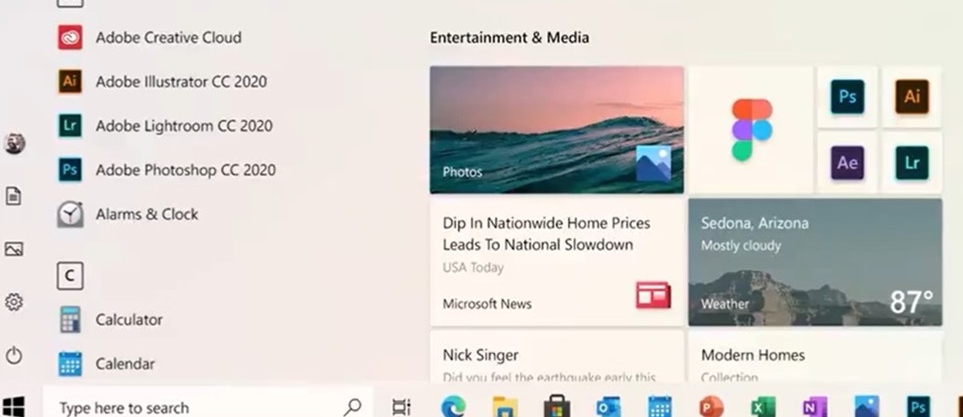 Novo visual do Menu Iniciar do Windows 10