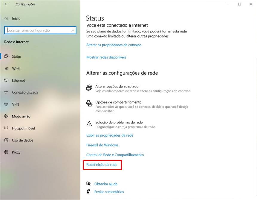 Como resetar as configurações de rede do Windows 10