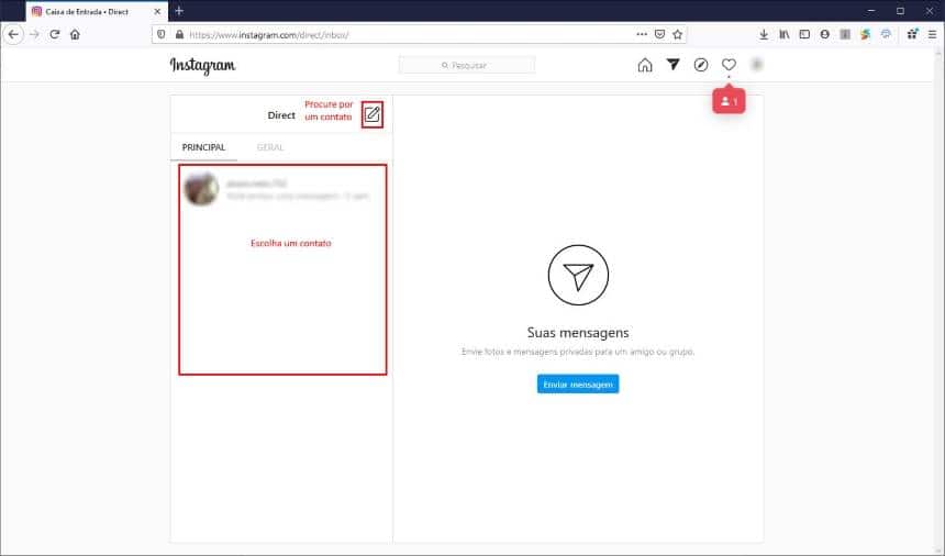 usar o Direct do Instagram pelo PC